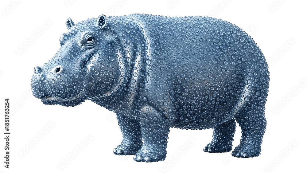 Fototapeta premium A large endangered white rhinoceros is a huge wild mammal with a gray horn standing isolated on a white background, representing powerful safari wildlife often seen in a zoo or nature