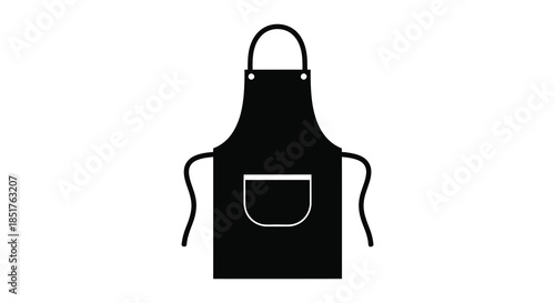 A simple black apron design featuring straps and a pocket presented as a silhouette