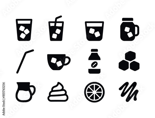 Iced Coffee Icons. Iced coffee drinks. Solid icon set of iced co