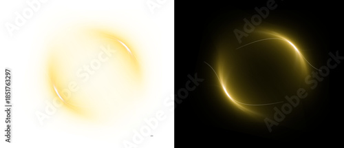 PNG image of Abstract golden light flare effect with dynamic glowing curves illustrating energy flow on white background
