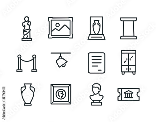 Museum Icons Collection. Museum exhibits. Line icon set of museu