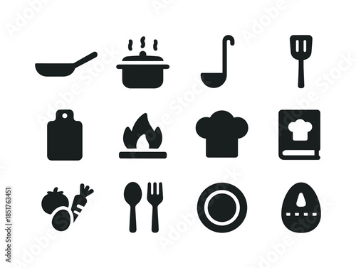 Cooking Icons Grid. Cooking. Solid icon set of Cooking: frying p