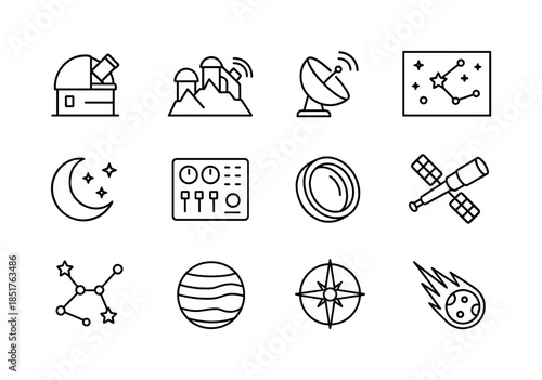 Observatory Icon Grid. Observatories. Line icon set of Observato