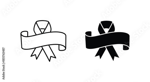 Two ribbon designs one outlined and one solid black a striking visual contrast silhouette