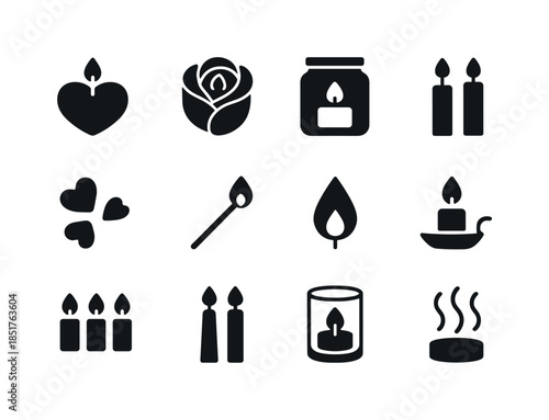 Romantic Candle Icons. Romantic candles. Solid icon set of Roman