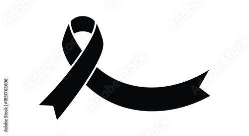 A striking black ribbon design gracefully curves symbolizing awareness and support silhouette