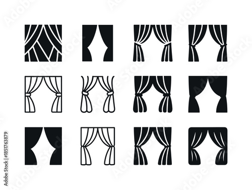Curtain Icon Set. Closing curtains. Icon set. Set Logo of closin