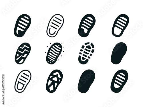 Lunar Footprint Logo Variations. space exploration. Icon set. Se