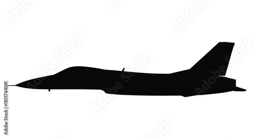 A striking black side view of a modern fighter jet powerfully captured in silhouette