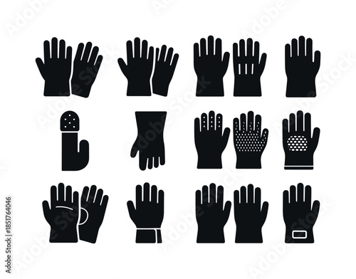 Glove Protection Icons. Gloves and hand protection. Solid icon s