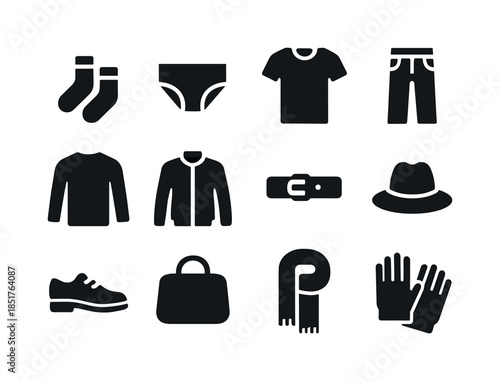Wardrobe Essentials Icons. Wardrobe essentials. Solid icon set o