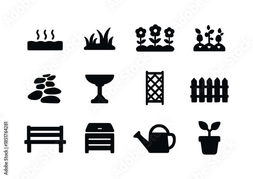 Outdoor Garden Icons. Outdoor garden. Solid icon set of outdoor