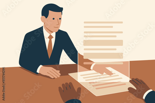 Business Meeting and Document Exchange Illustration.