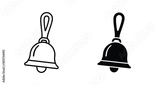Two bell illustrations one outlined and one filled presenting a simple visual contrast silhouette