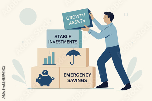 Man Building Financial Security with Growth Assets and Investments.