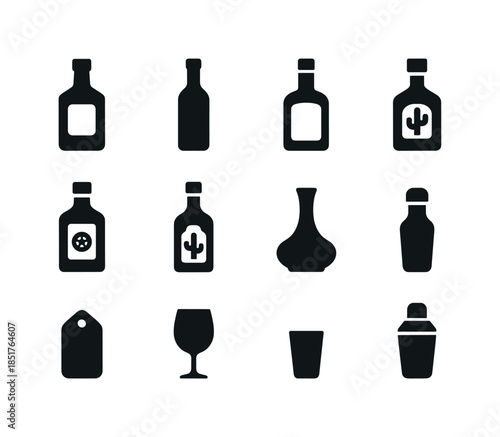 Liquor Bottle Icons. Liquor Bottles. Solid icon set of Liquor Bo