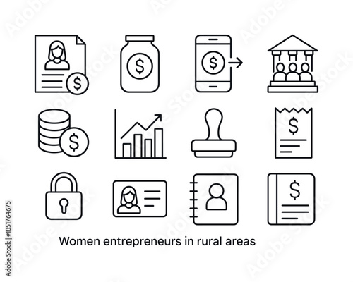 Rural Finance Icons. Women entrepreneurs in rural areas