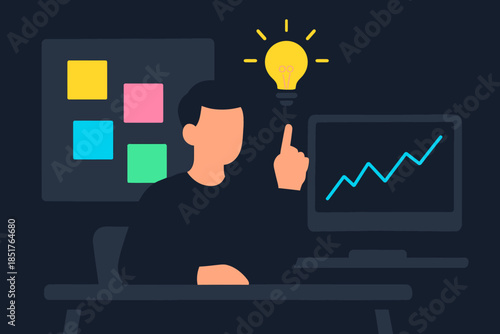 Person with Idea Bulb and Rising Graph Business Concept.