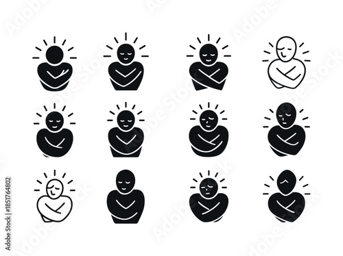 Self-Love Emblem Variations. A person hugging themselves, practi