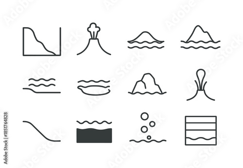 Deep Sea Icons. Aquatic creatures in extreme environments (deep