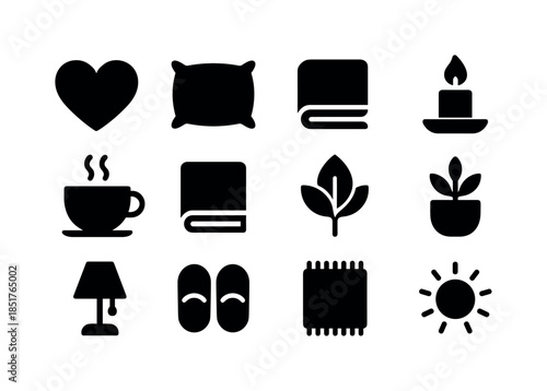 Mindful Comfort Icons. Mindful comfort. Solid icon set of mindfu