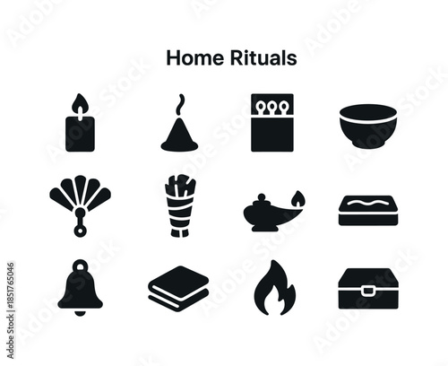 Home Ritual Icons. Home Rituals. Solid icon set of Home Rituals: