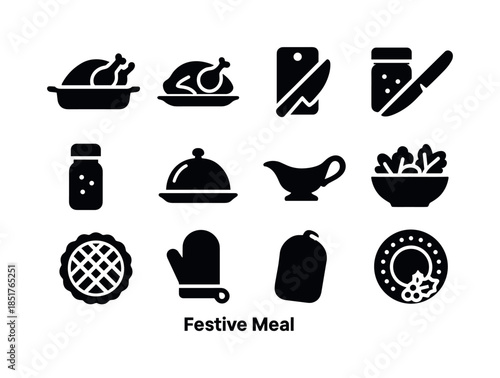 Festive Meal Icons. Festive Meal. Solid icon set of Festive Meal