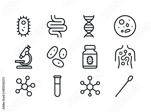 Microbiome Icon Set. The Exploration of the Human Microbiome. Li