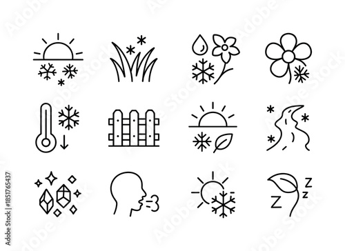 Morning Frost Icons. Morning frost. Line icon set of Morning fro