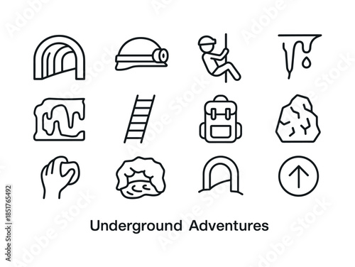 Underground Icon Set. Underground Adventures. Line icon set of U