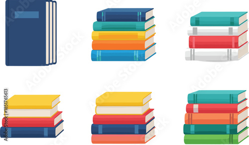 Comprehensive Set of Colorful Stacked Books and Single Hardcover Book Icons for Education Library and Academic Learning Design.