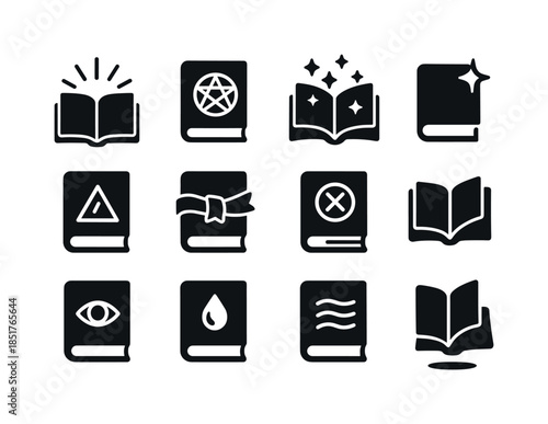 Magical Tome Icons. Magical tomes. Solid icon set of magical tom