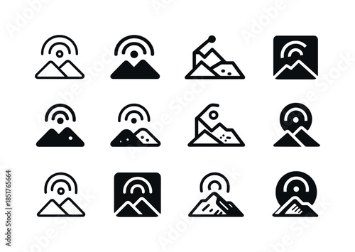 Mars Terrain Icons. Exploring the surface of Mars. Set Logo of t