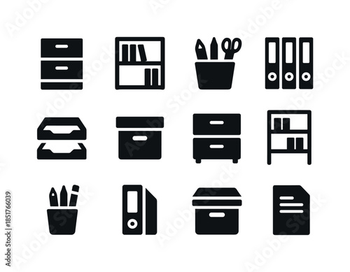 Office Storage Icons. Office Storage. Solid icon set of office s