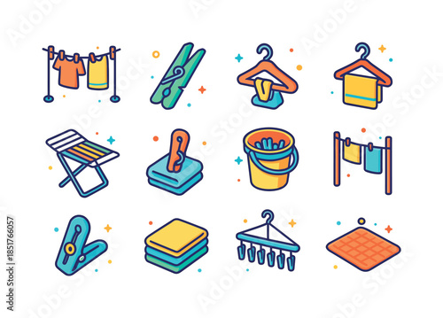 Colorful Clothes Drying Icons. Clothes Drying. Colorful isometri