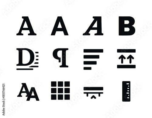 Editorial Typography Icons. Editorial typography. Solid icon set