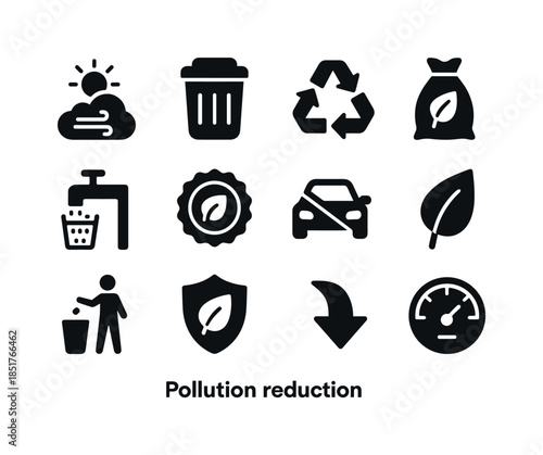Pollution Reduction Icons. Pollution reduction. Solid icon set o