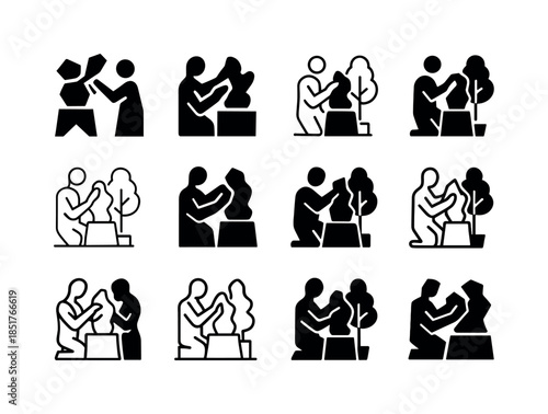 Sculpture Design Logos. A sculptor designing a public art instal