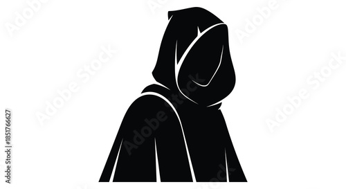 A dark hooded figure stands in stark contrast a mysterious and captivating silhouette