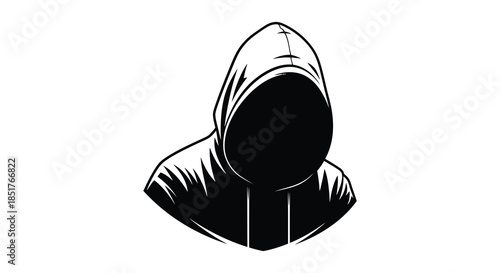 A dark hooded figure emphasizing mystery and anonymity with a striking silhouette