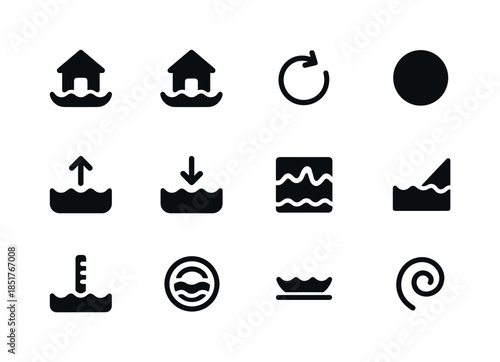 Tide Cycle Icons. Tide cycles. Solid icon set of Tide cycles: hi