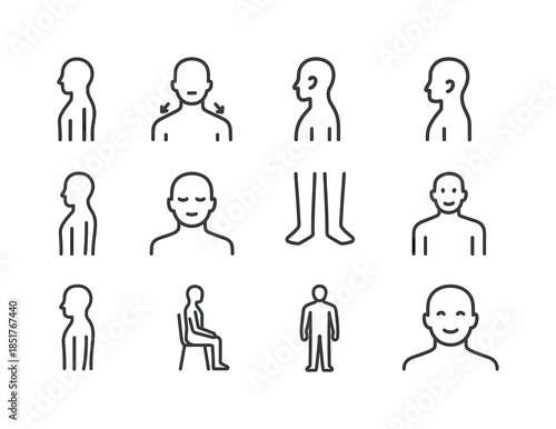 Stretch Posture Icons. Stretch Posture Awareness. Line icon set