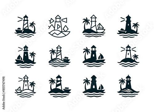 Island Tour Logos. island hopping boat tours. Icon set. Set Logo