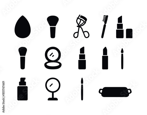 Beauty Tools Icons. Beauty routine tools. Solid icon set of beau