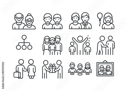 Extended Family Icons. Extended Family. Line icon set of Extende