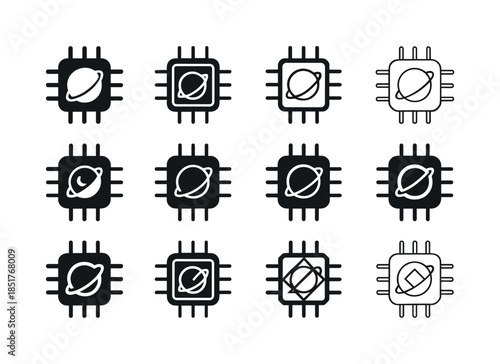 Astronomy Tech Logos. Astronomy and technology integration. Icon