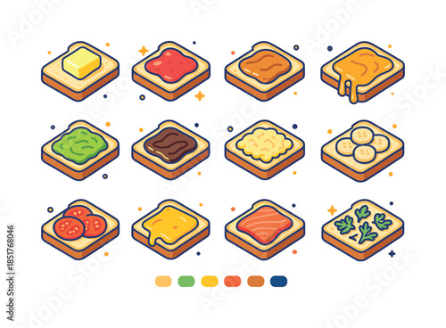 Colorful Toast Toppings. Toast Toppings. Colorful isometric vect