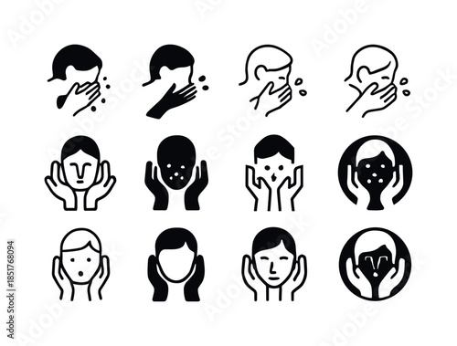 Face Washing Icons. washing your face. Icon set. Set Logo of was