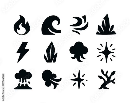 Elemental Powers Icons. Elemental powers. Solid icon set of elem