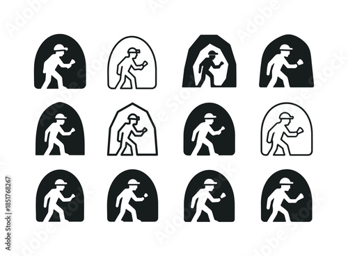 Caving Adventure Icons. Caving and spelunking adventures. Icon s